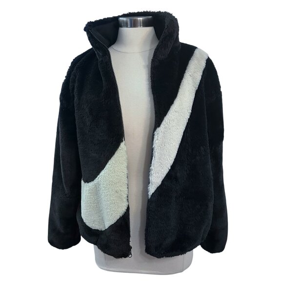 NIKE Faux Fur Swoosh Oversize Jacket | Size XS - Picture 4 of 16